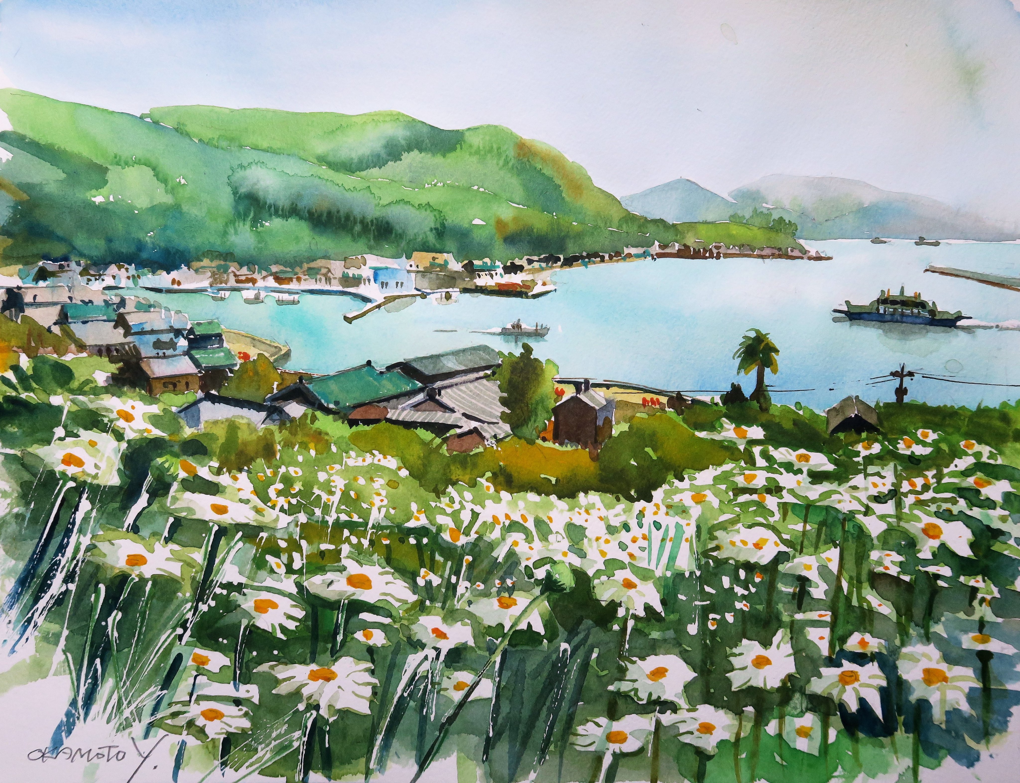 岡本幸雄（須磨はじめ）・画集「海辺の水彩画」船がいる100の