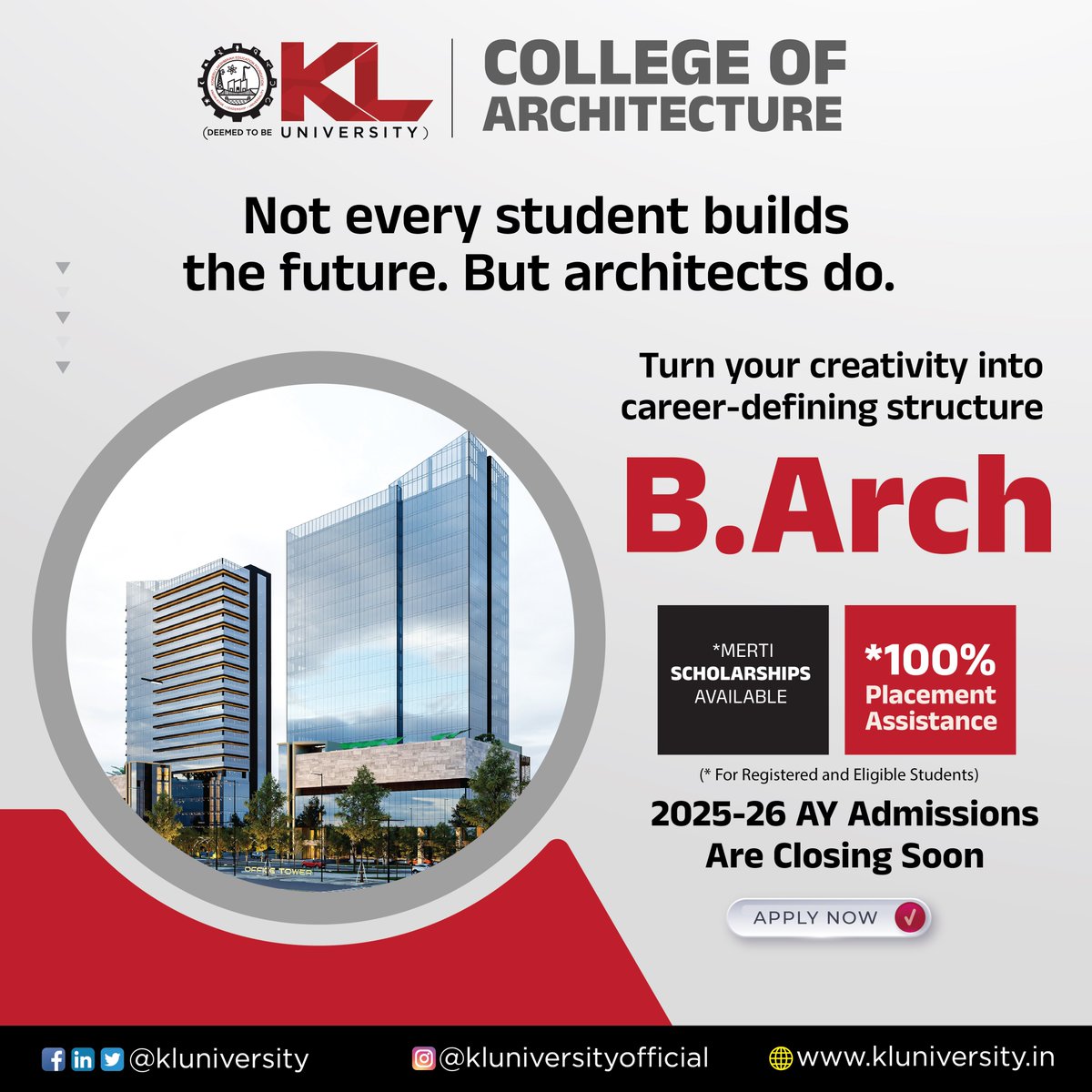 kluniversity's tweet image. KLU&apos;s 5-year B.Arch program blends creativity with technical skills. With studio projects, internships, and a focus on sustainability, it prepares students to become skilled, socially responsible architects.

kluniversity.in/admissions-202…

#KLU #barchadmissions #bachelorofarchitecture