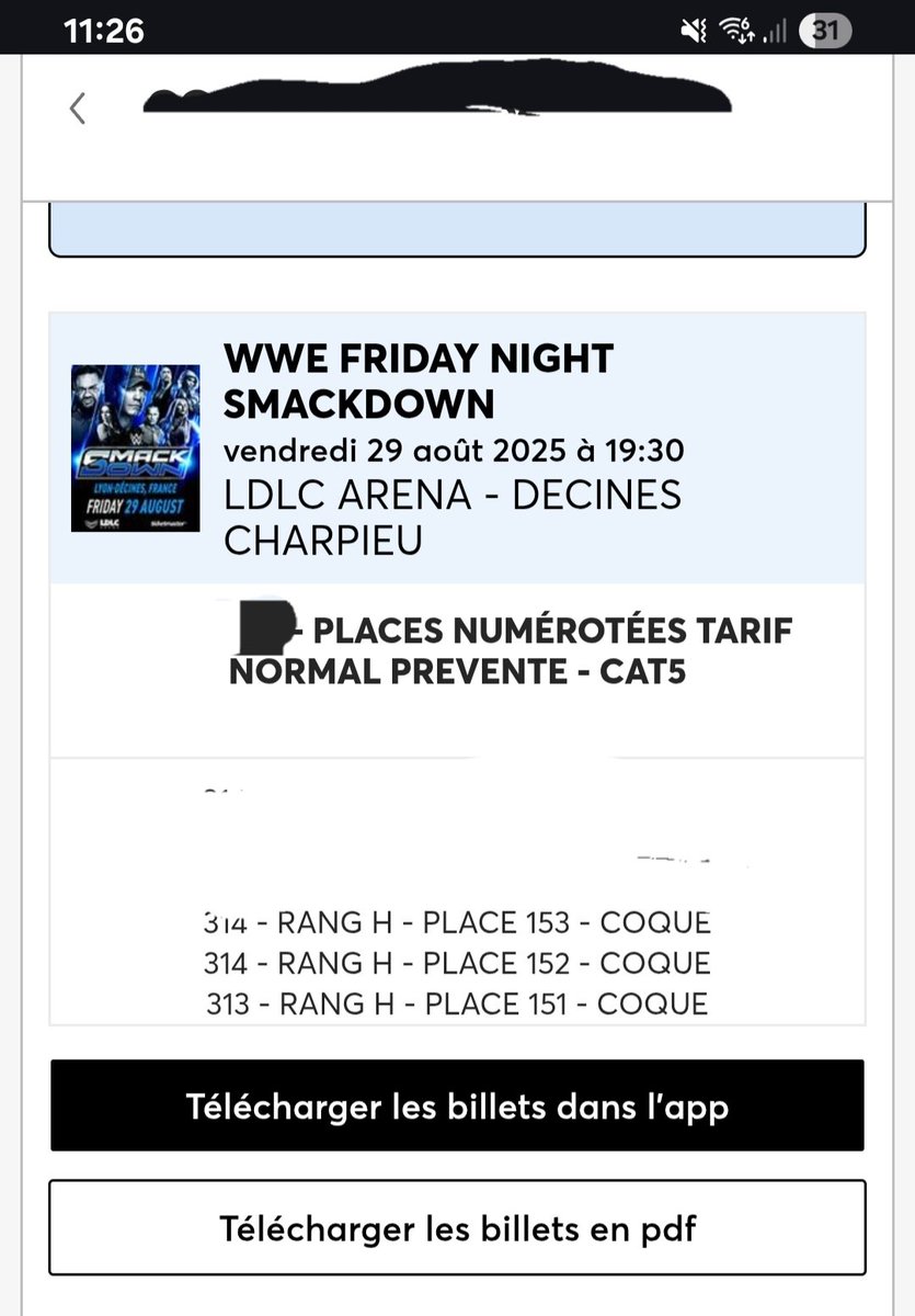 ConstanceGonnet's tweet photo. Bonjour à tous,nous avons 3 places à vendre pour la WWE à Lyon à 110€ l'unité (valeur d'achat=139€). Contactez-moi si ça vous intéresse. Merci https://t.co/ebiArAB4ID