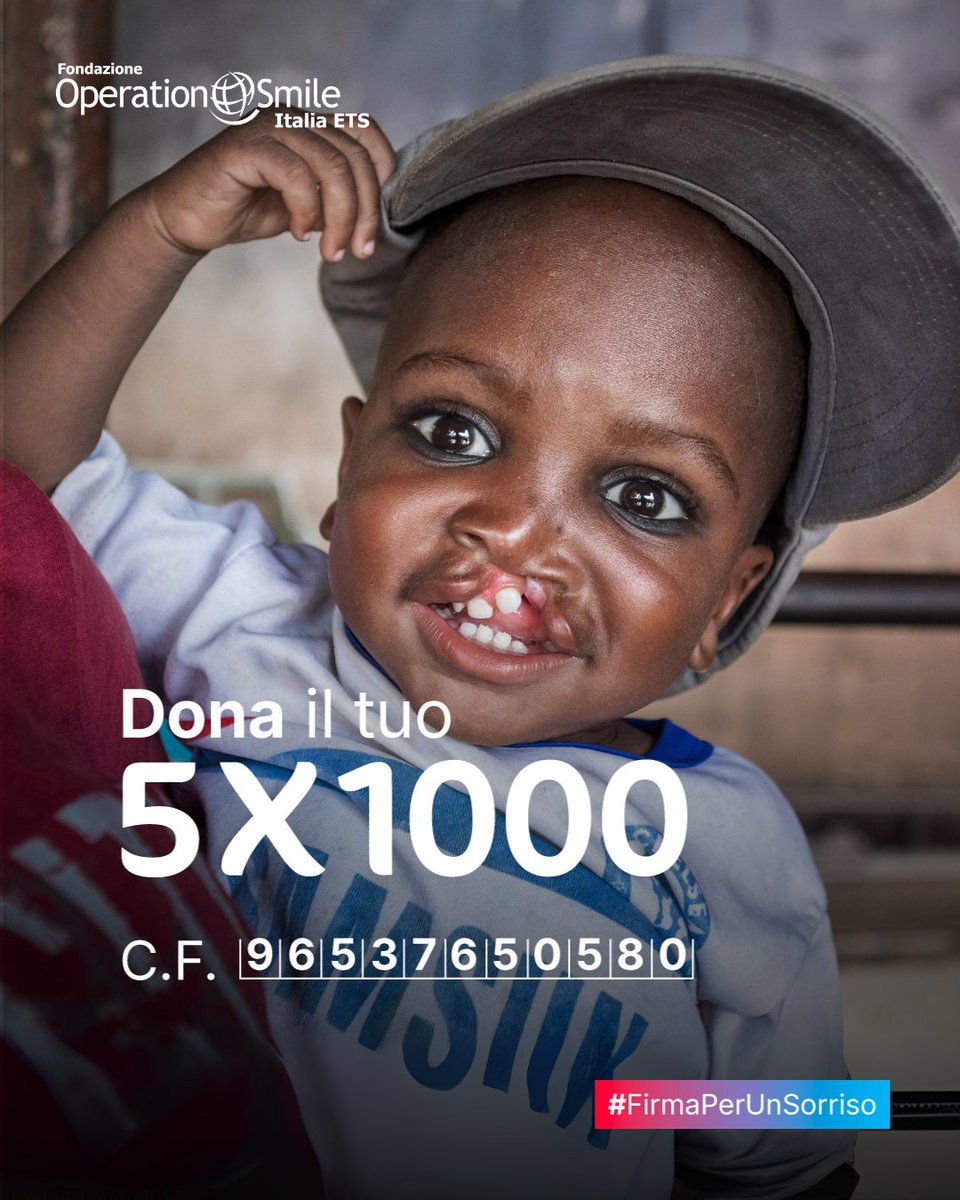 Dona il tuo 5x1000 a Operation Smile e la tua generosità si diffonderà, contagiando il mondo con la gioia, come fa il bellissimo sorriso di Ismael. 😍

#FirmaPerUnSorriso  👉 operationsmile.it/5x1000/

#5x1000 #OperationSmileItalia #UnSorrisoCambiaTutto