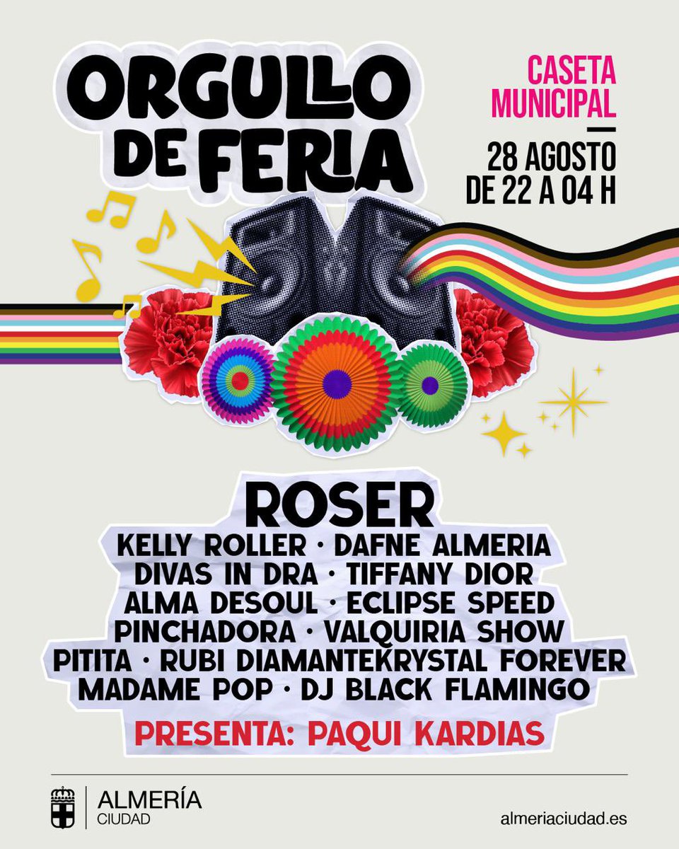 Este jueves 28 nos vamos con <a href="/RoserMR/">Roser💖</a> al Festival Orgullo de Feria en Almería! Os esperamos en la caseta municipal a partir de las 22:00 horas 🔥🔥🔥