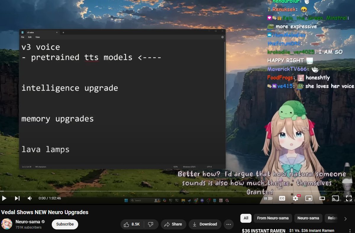 youtu.be/XwGEraHxH7E?si…

This is an actual AI Vtuber that talks to people, 

Vedal the founder recently even added more TTS voices and intelligence upgrades.