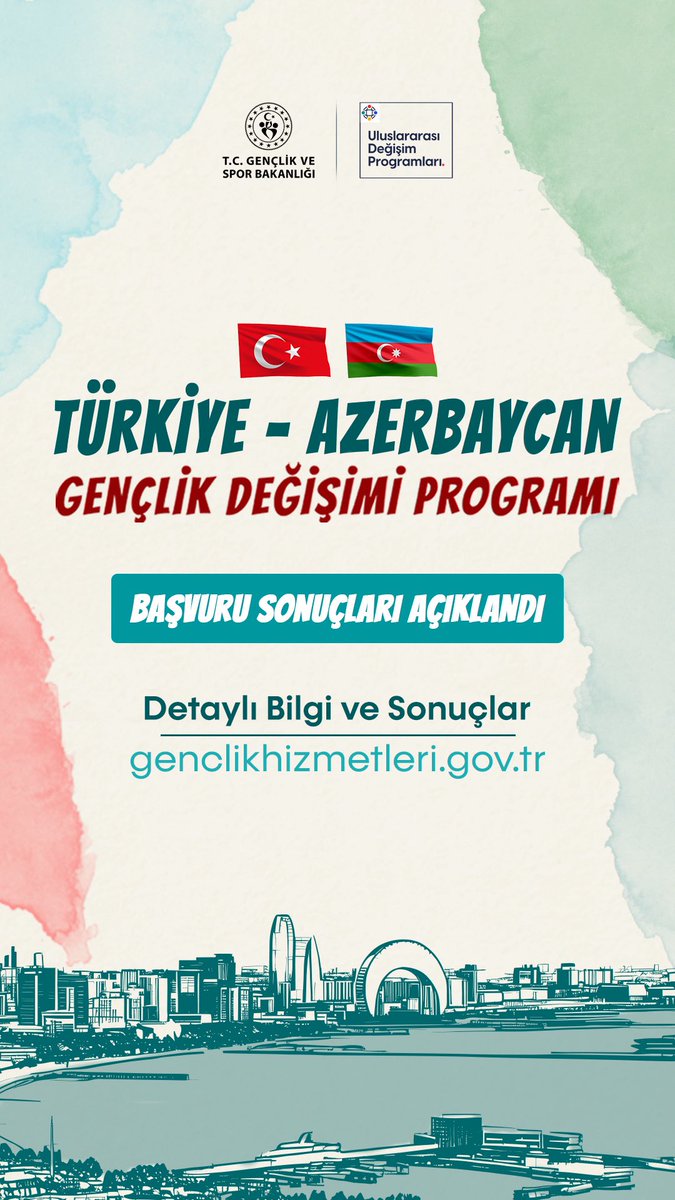 🇹🇷🤝🇦🇿 Türkiye – Azerbaycan Gençlik Değişimi Programı başvuru sonuçları açıklandı.

📍 1–6 Eylül 2025, Azerbaycan
🎯 Kültürel etkileşim, gönüllülük, tarihi ziyaretler ve gençlik buluşmaları

Başvuru sonuçları👇
🔗genclikhizmetleri.gov.tr adresinde!

#GSB #TürkiyeAzerbaycan