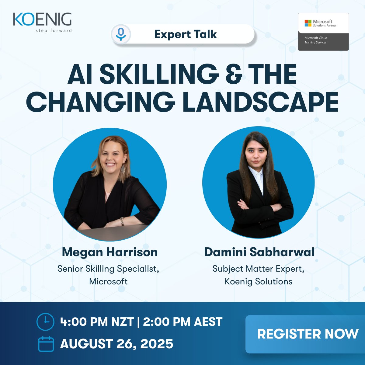 🚀 Final call! Don’t miss “AI Skilling &amp; the Changing Landscape” with experts from <a href="/Microsoft/">Microsoft</a> &amp; Koenig Solutions.

📅 26th Aug | Live Q&amp;A included

👉 Register: koenig-solutions.com/ai-skilling-ch…

#AISkilling #FutureOfWork #KoenigSolutions #AgenticAI #MicrosoftAI #GetCertified