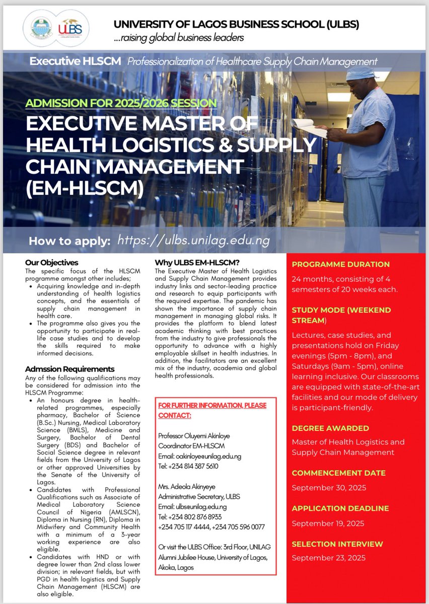 Here is the link for registration:

ulbs.unilag.edu.ng

Join the moving train and be one of the best world Logistics and Supply chain managers. 
Raising global business leaders 💯