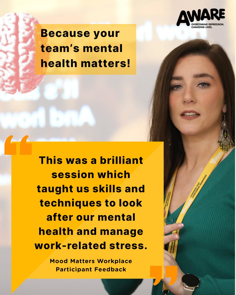 AWARE (@awareni) on Twitter photo 💡 Mood Matters Workplace gives staff the skills to understand, protect & improve their mental wellbeing.
Empower your team to look after themselves - and each other.
Get in touch to book today!
📩 Email: nigel@aware-ni.org
🔗 Find out more: aware-ni.org/workplace-well… 💡 Mood Matters Workplace gives staff the skills to understand, protect & improve their mental wellbeing.
Empower your team to look after themselves - and each other.
Get in touch to book today!
📩 Email: nigel@aware-ni.org
🔗 Find out more: aware-ni.org/workplace-well…
