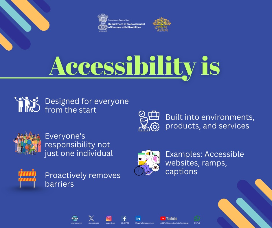 Accessibility isn’t an add-on — it’s a mindset.

Built for all. Owned by all. Breaking barriers before they exist.
From ramps to captions to inclusive design — it’s everywhere, for everyone.
 
#AccessibilityForAll
#InclusiveIndia
#AccessibleIndia
#UniversalDesign