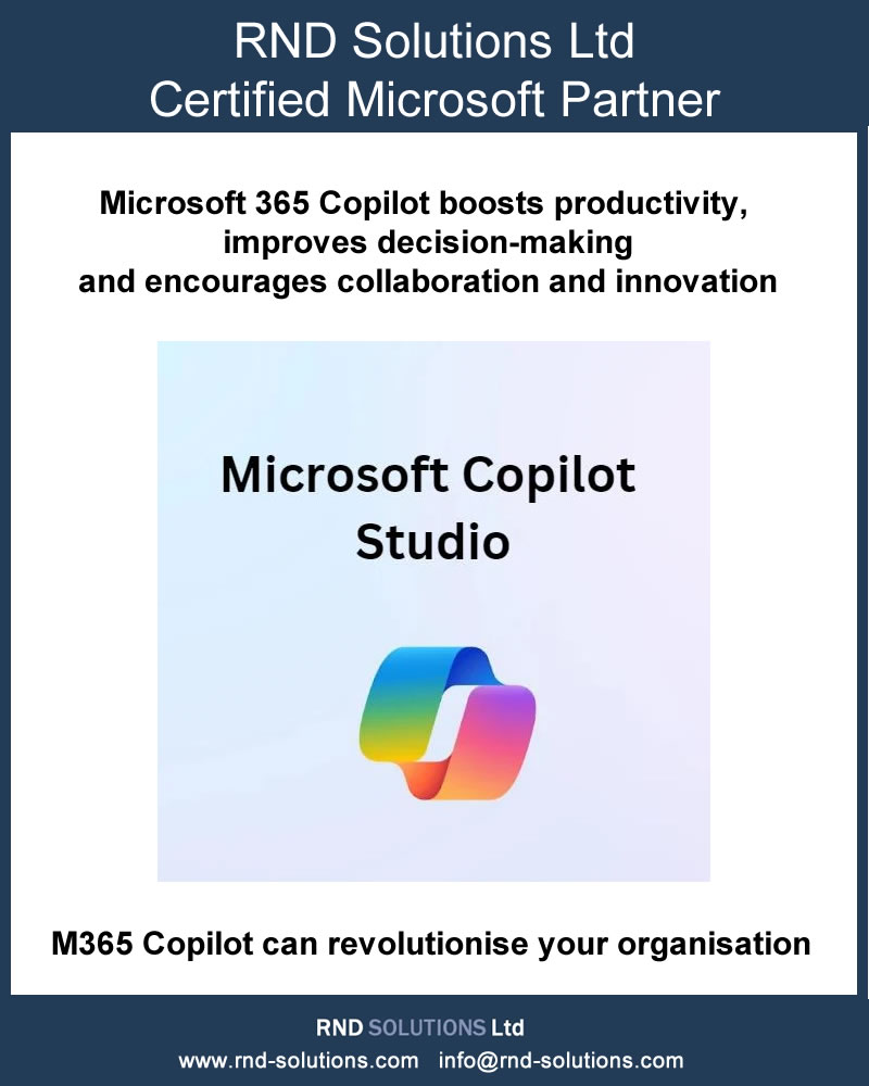 SolutionsRnd's tweet image. #microsoftcopilot #MicrosoftCopilotAI #MicrosoftCopilotStudio
TELEPHONE: +44 (0)161 552 8205
WHATSAPP : +44 (0)7919 663 081
Email info@rnd-solutions.com