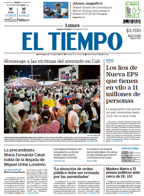 🔴 Buenos días para todos. Esta es nuestra portada para el día de hoy,🌞

📰 Inicie el día bien informado con las principales noticias de Colombia y l mundo.⬇️