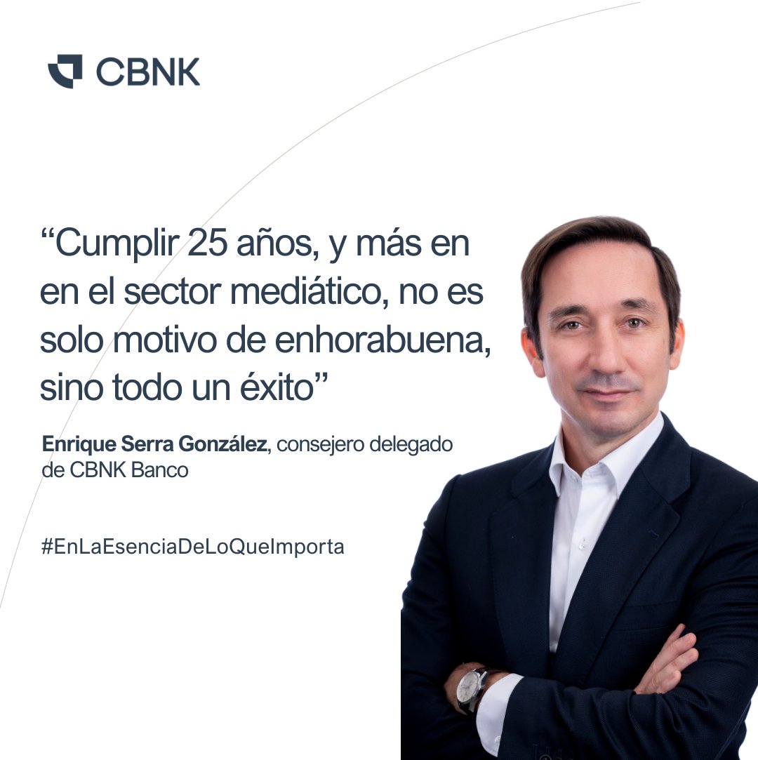 CBNK Banco (@cbnk_banco) on Twitter photo 👏 Enhorabuena por 25 años de excelencia periodística
<a href="/capital_revista/">Revista Capital</a> cumple su 25º aniversario, y desde <a href="/CBNK_Banco/">CBNK Banco</a> queremos felicitarles por su gran labor.
🥂 ¡Por muchos años más de periodismo de calidad!
#enlaesenciadeloqueimporta 👏 Enhorabuena por 25 años de excelencia periodística
<a href="/capital_revista/">Revista Capital</a> cumple su 25º aniversario, y desde <a href="/CBNK_Banco/">CBNK Banco</a> queremos felicitarles por su gran labor.
🥂 ¡Por muchos años más de periodismo de calidad!
#enlaesenciadeloqueimporta