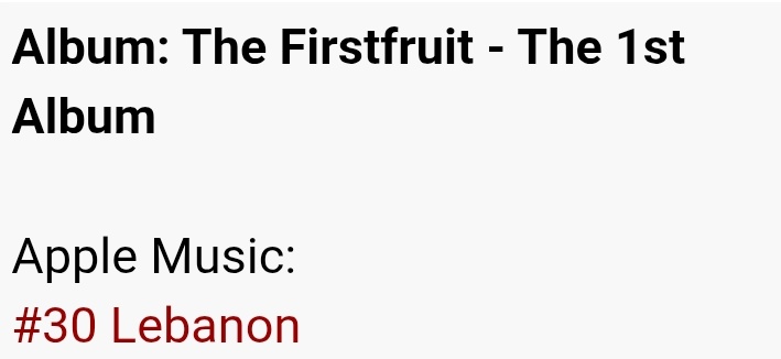 [250825] #MARK_THEFIRSTFRUIT
enter Lebanon Apple Music Album
Chart at #30!

It is currently the highest-charting album by a male K-pop idols!
#MARK #마크 #マーク #markleeonthechart