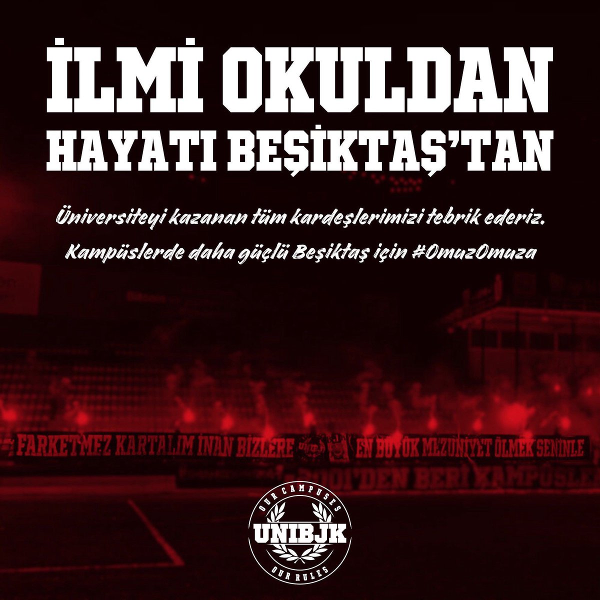 Üniversiteyi kazanan tüm kardeşlerimizi tebrik ederiz. Kampüslerde daha güçlü Beşiktaş için #OmuzOmuza
#UNIBJK