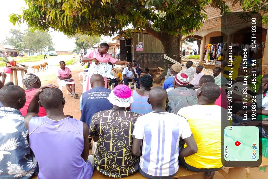 The youth in Obongi held a men's dialogue on refugees involvement in family planning. The medical team broke the barriers to utilisation of modern family planning amongst the refugee men in Aliba B2, Parolinya refugee settlement, Obongi district, Uganda