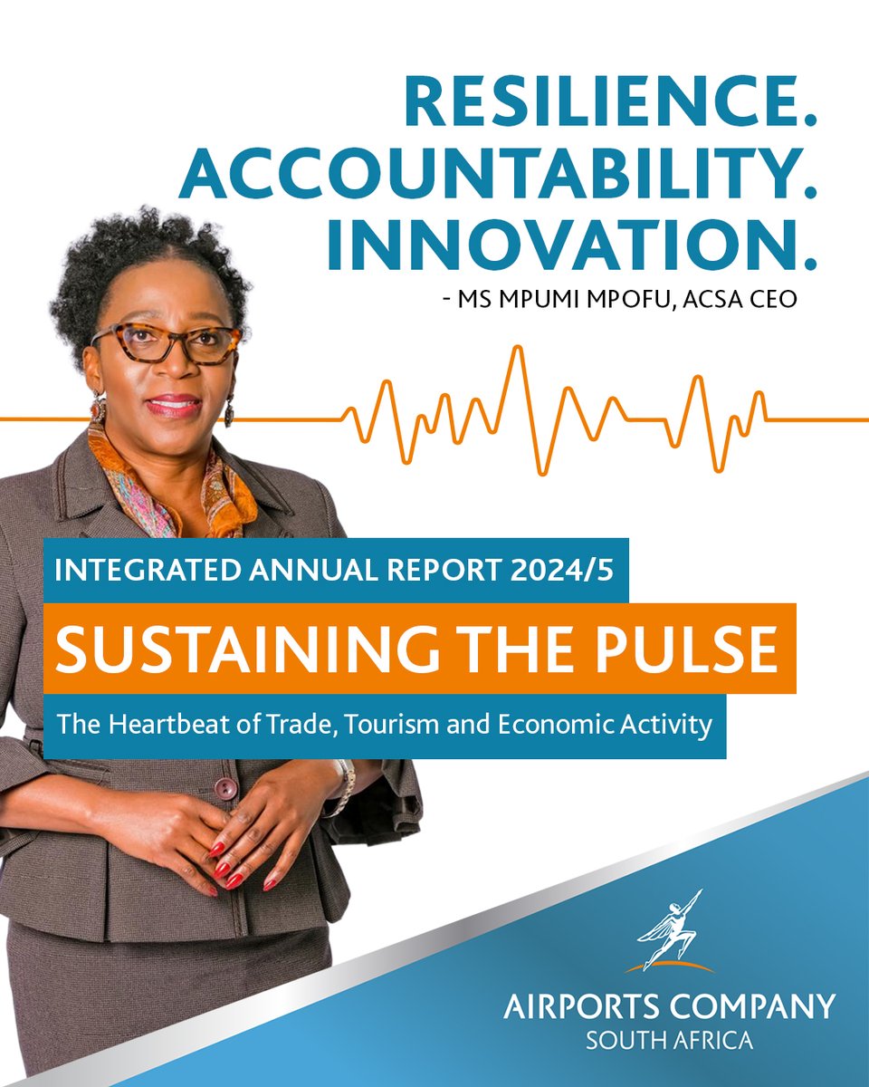 Airports_ZA's tweet photo. CEO Mpumi Mpofu: “In a year of challenges, ACSA delivered solid results, driven by resilience, accountability, and innovation.” https://t.co/LYMYKpiNGv