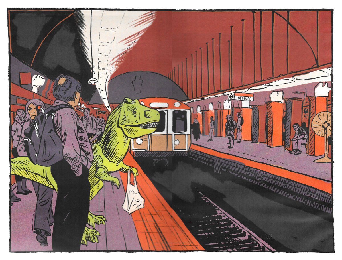 Koprolitos's tweet photo. Nueva ronda de ilustraciones dinosaurianas con terópodos esperando al metro, el celebre #Distortus rex echando un sueño o fieros triceratops ajustando cuentas con posibles depredadores
[🎨 Frogstapdancing, A. Rodman, J. Reyes]

▶️ https://t.co/XoKYbFhZG5
#dinosaur #illustration https://t.co/BMbe1y7aws