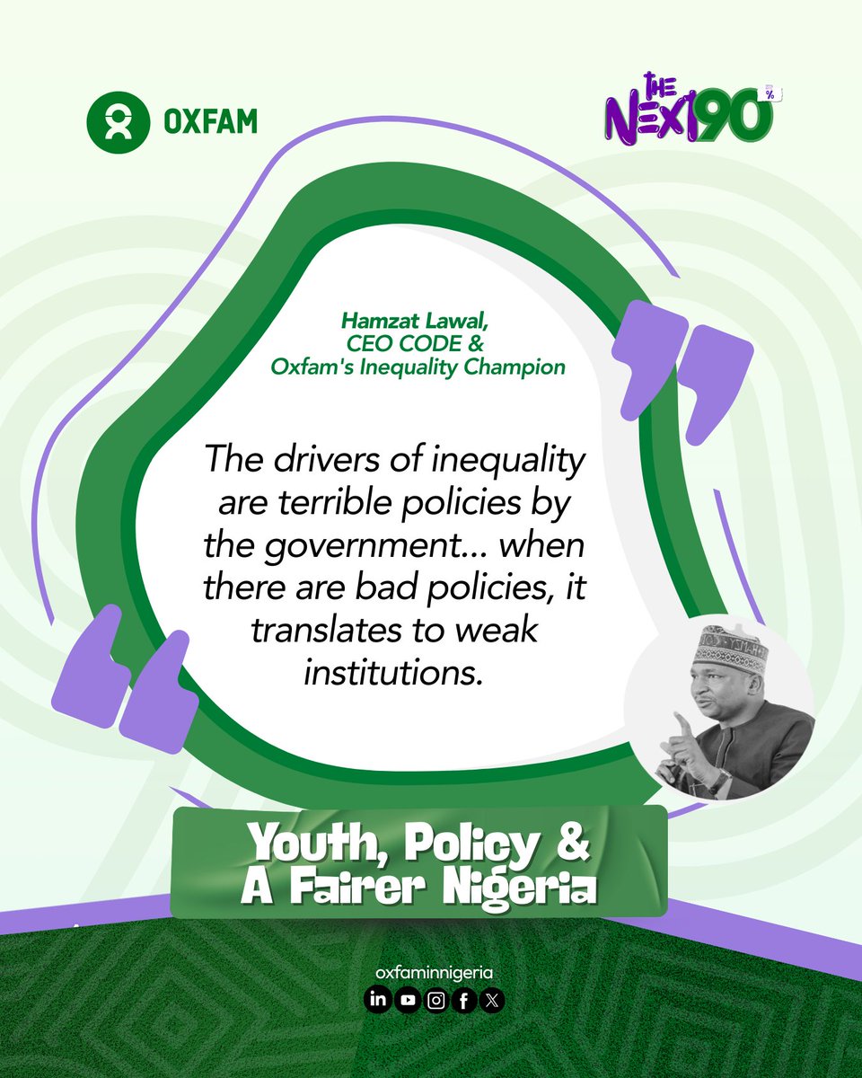 Oxfam in Nigeria (@oxfaminnigeria) on Twitter photo "Terrible policies by the government... translate to weak institutions." - <a href="/HamzyCODE/">Hamzat Lawal - 🐘</a> from #TheNext90. A strong message on the need for good policy to build a fairer Nigeria. #ShapeTheNext90 #OxfaminNigeria #Policy #Governance "Terrible policies by the government... translate to weak institutions." - <a href="/HamzyCODE/">Hamzat Lawal - 🐘</a> from #TheNext90. A strong message on the need for good policy to build a fairer Nigeria. #ShapeTheNext90 #OxfaminNigeria #Policy #Governance