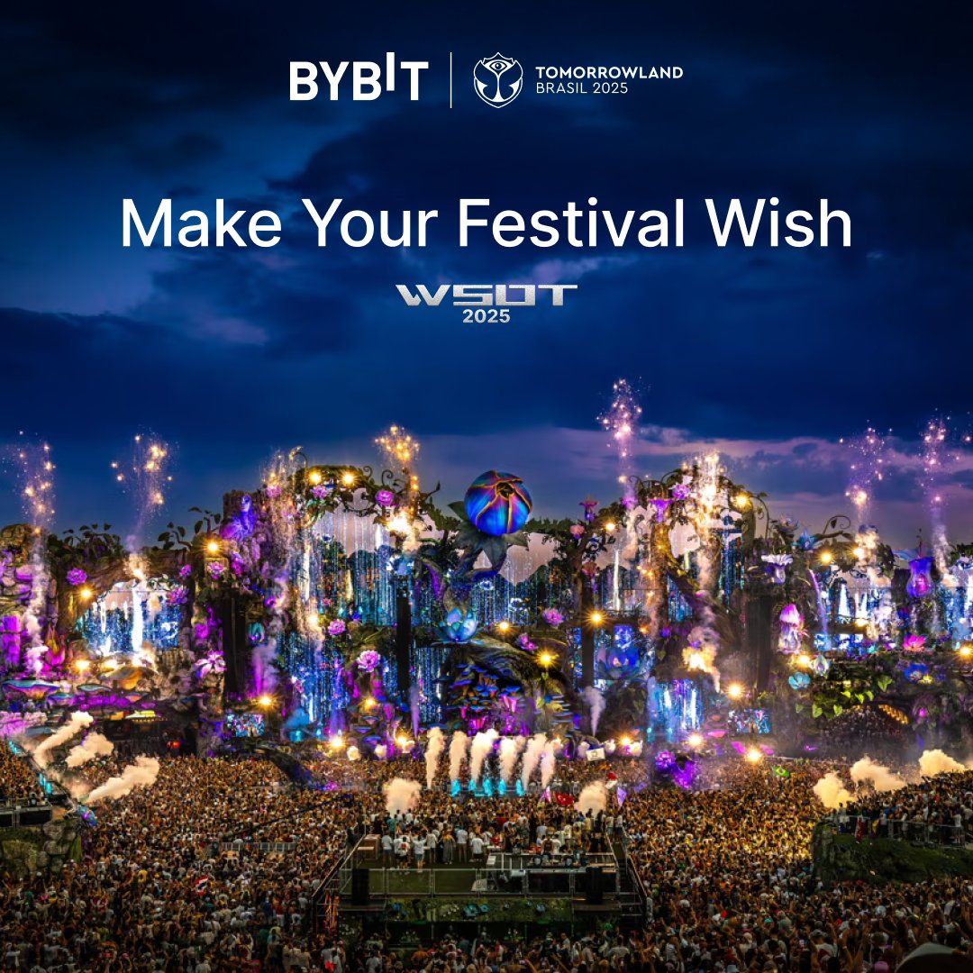 Bybit_Official's tweet photo. We’re granting 5 wishes for the ultimate festival experience at #TomorrowlandBrasil ✨
1️⃣ Sign up for WSOT
2️⃣ Reply with your fav DJ + track + why it’s your dream
3️⃣ Tag @Bybit_Official + #BybitxTML #WSOT2025
Ends Aug 31 — make it happen now.