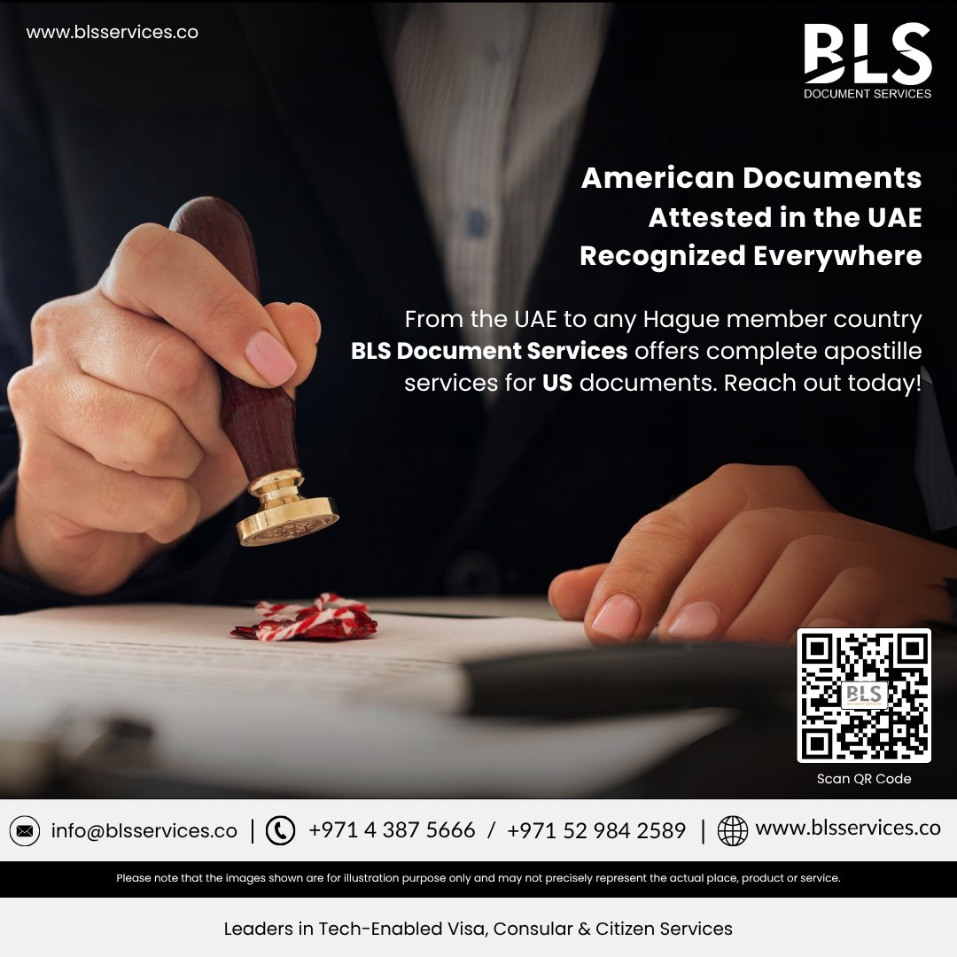BLS International (@blsintservices) on Twitter photo Get Your USA Documents Apostilled Hassle-Free
Whether for study abroad, immigration, or legal purposes, BLS Document Services makes USA Apostille attestation smooth and stress-free.
Fast, professional, and fully compliant with UAE regulations.
Email: info@blsservices.co Get Your USA Documents Apostilled Hassle-Free
Whether for study abroad, immigration, or legal purposes, BLS Document Services makes USA Apostille attestation smooth and stress-free.
Fast, professional, and fully compliant with UAE regulations.
Email: info@blsservices.co