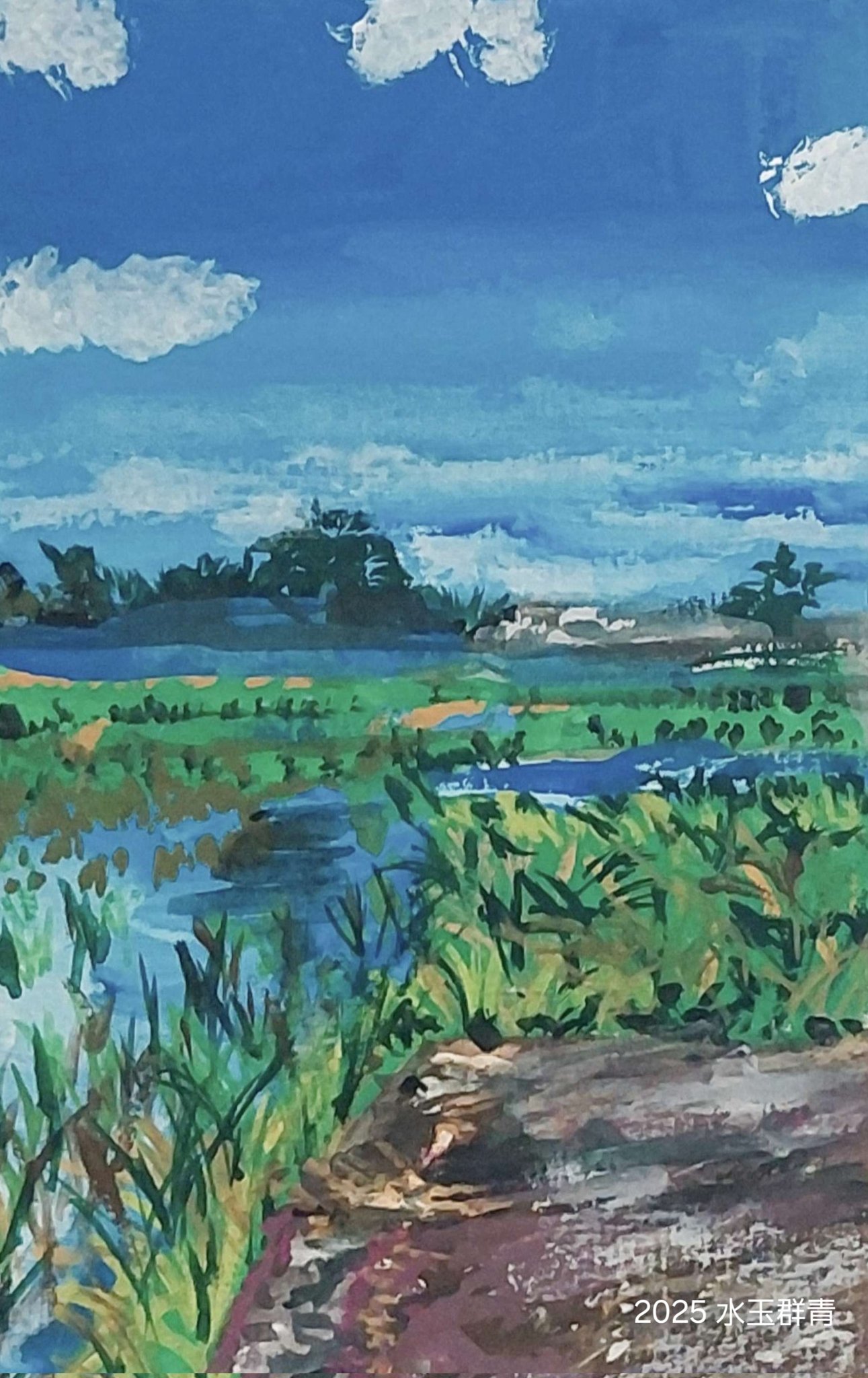 風景 油彩画 青と緑のグラデーション 風景 油彩画 青と緑のグラデーション 風景 油彩画 青と緑の