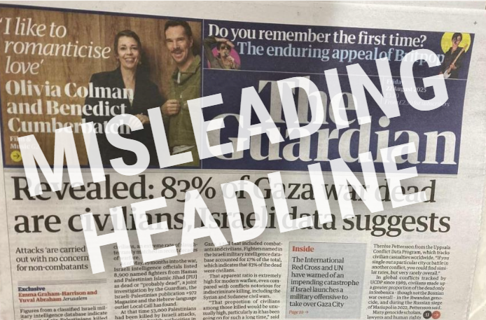 A recent Guardian front page suggested that “83% of Gaza war dead are civilians”.

This claim collapses under the lightest scrutiny: it relies on Hamas’s figures &amp; pretends every unnamed terrorist is a civilian.
