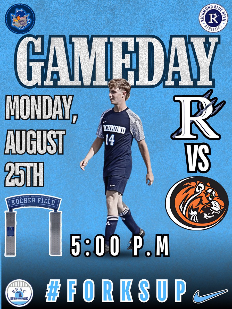 ZachDantesDiary's tweet photo. ⚽️ (Boys) Richmond’s looking for their first win in BWAC play welcoming in their rival the Armada Tigers to John Kocher Field! #ForksUp https://t.co/eJRRapETF0