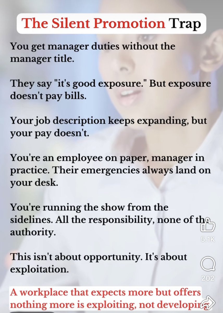 👉🏽 A situation where an employee takes on higher-level responsibilities and tasks without receiving a formal title change, a corresponding pay raise, or official recognition.