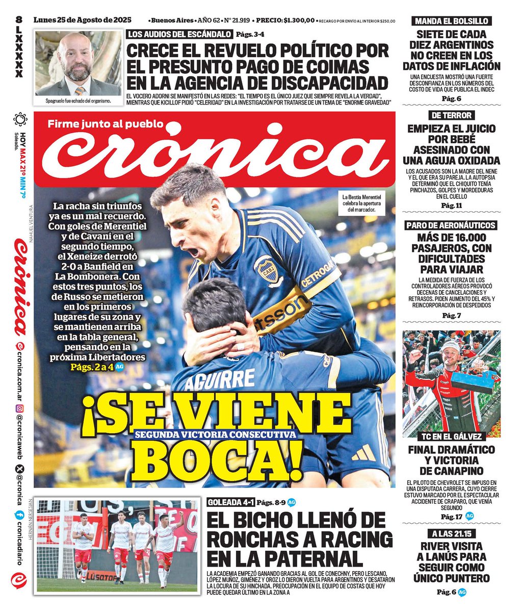 #BuenDía y #BuenLunes para todos!!!
Te presentamos las portadas de los diarios de hoy #Lunes 25/08/2025 #25deAgosto #25AGO #25A.

#Crónica 
#LaPrensa 
#DiarioPopular