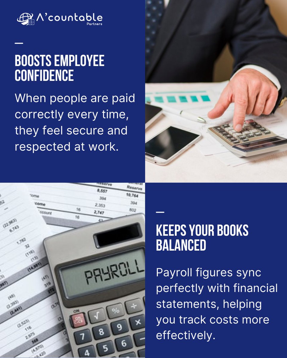 acountablep's tweet photo. Payroll mistakes cost more than money - they cost trust.
Regular reconciliation keeps your business accurate, compliant, and stress-free. ✅
#acountablepartners #Payroll #FinanceTips #BusinessGrowth #PayrollReconciliation #MoneyMatters #TaxSeason #BusinessFinance #AuditReady https://t.co/umbwYfBoMo