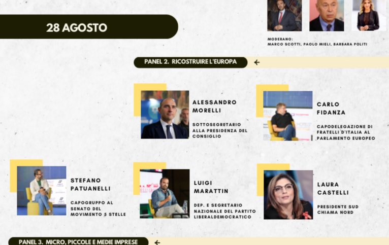 Anche quest’anno sarà un piacere essere alla kermesse di <a href="/Affaritaliani/">Affaritaliani.it</a> a Ceglie Messapica (Brindisi), in Piazza Plebiscito.

Ci vediamo giovedì 28 agosto, la sera, per parlare di Europa e attualità politica con <a href="/SPatuanelli/">Stefano Patuanelli</a> (capogruppo M5S in Senato), <a href="/AMorelliMilano/">Alessandro Morelli</a> (Lega,