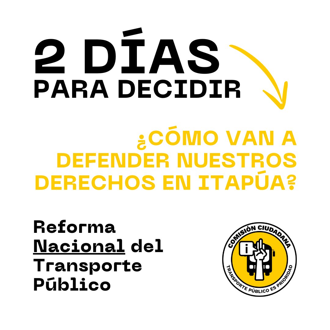 🚌 La ciudadanía de Itapúa espera respuestas claras de sus legisladores sobre la Reforma Nacional del Transporte Público. 

👉 ¿La van a aprobar, ajustar o rechazar?
👉 ¿Cómo defenderán los derechos de los pasajeros del sur?

Quedan 2 días ⏰

transporteesprioridad.blogspot.com/2025/08/solici…