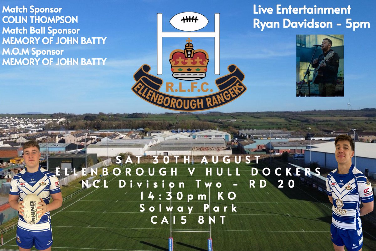 Elbra Rangers ARLFC (@elbrarangers) on Twitter photo π΅βͺοΈ GAME WEEK βͺοΈπ΅
π <a href="/OfficialNCL/">National Conference League - RL</a> - Div 2 - RD 20
π <a href="/HullDockers1880/">Hull Dockers</a>
π
Sat 30th August
β° 2:30pm KO
π€ Match Sponsor - Colin Thompson
π§ββοΈ MOM Sponsor - Memory of John Batty
π Ball Sponsor - Memory of John Batty
ποΈ Adults Β£3, Concession Β£2
π€ Ryan Davidson
π¦β¬οΈπ¦ π΅βͺοΈ GAME WEEK βͺοΈπ΅
π <a href="/OfficialNCL/">National Conference League - RL</a> - Div 2 - RD 20
π <a href="/HullDockers1880/">Hull Dockers</a>
π
Sat 30th August
β° 2:30pm KO
π€ Match Sponsor - Colin Thompson
π§ββοΈ MOM Sponsor - Memory of John Batty
π Ball Sponsor - Memory of John Batty
ποΈ Adults Β£3, Concession Β£2
π€ Ryan Davidson
π¦β¬οΈπ¦