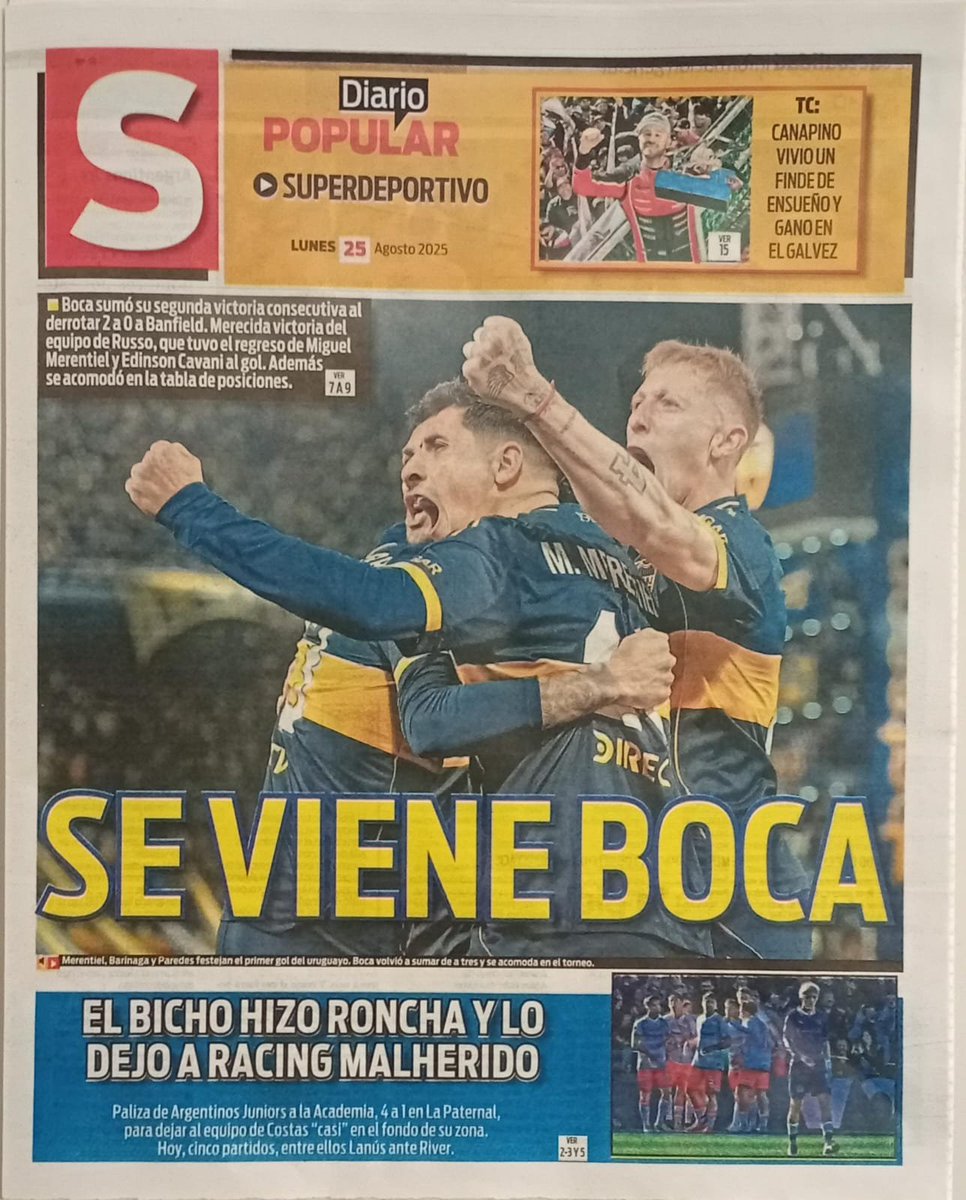#BuenDía y #BuenLunes para todos!!!
Te presentamos las portadas de los diarios de hoy #Lunes 25/08/2025 #25deAgosto #25AGO #25A.

#DiarioOlé 
#Superdeportivo