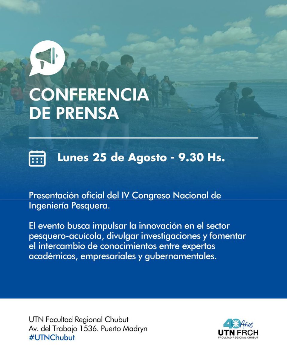 🌊Cuenta regresiva para el Congreso Nacional de #IngenieriaPesquera.🦐 Hoy conferencia de prensa en <a href="/UTNChubut/">Prensa UTN Chubut</a>