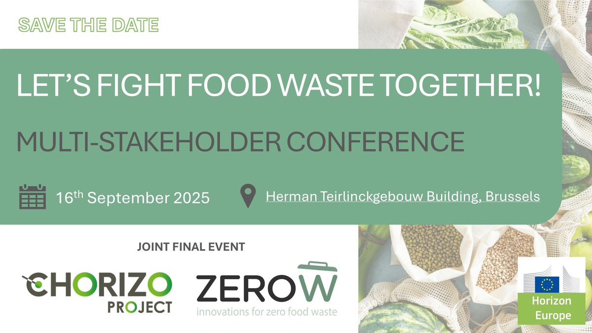 Digiotouch R&D (@digiotouch_rd) on Twitter photo ๐ข<a href="/ZeroW_EU/">ZeroW_EU</a> & <a href="/CHORIZOproject/">CHORIZOproject HorizonEurope</a> Final Conference โ save the date!
Join us on 16 Sept 2025 in Brussels to explore key findings, insights & solutions to tackle food loss & waste โ one of Europeโs most urgent food system challenges.
More info & registration๐rb.gy/33ivvn ๐ข<a href="/ZeroW_EU/">ZeroW_EU</a> & <a href="/CHORIZOproject/">CHORIZOproject HorizonEurope</a> Final Conference โ save the date!
Join us on 16 Sept 2025 in Brussels to explore key findings, insights & solutions to tackle food loss & waste โ one of Europeโs most urgent food system challenges.
More info & registration๐rb.gy/33ivvn