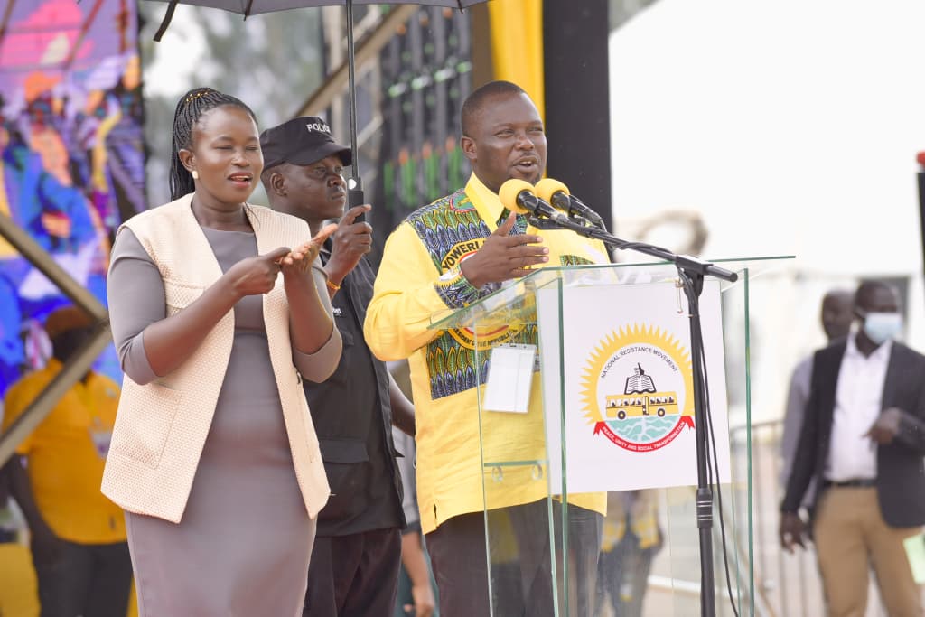 EARLIER: The NRM National Chairman, H.E. President Yoweri Kaguta Museveni accompanied by the First Lady and Minister of Education and Sports Maama Janet Museveni, arrived at Kololo Independence Grounds to a rousing welcome. He is addressing thousands of delegates gathered for the