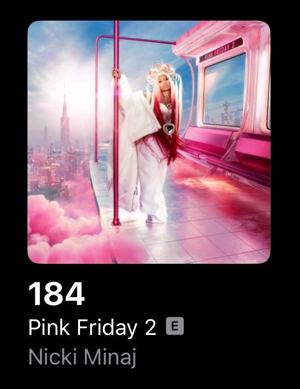 Goodmorning barbz!

3 of <a href="/NICKIMINAJ/">Nicki Minaj</a>’s albums are once again charting on the AM album charts:

#162 The Pinkprint
#171 Pink Friday 
#184 Pink Friday 2 

Remember to keep streaming and buying today! 🇬🇧