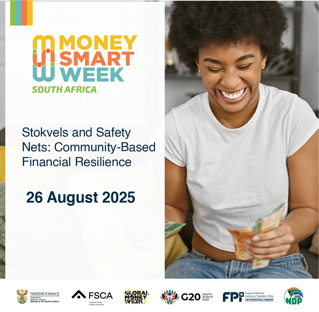 FPI_SA's tweet image. It’s #MoneySmartWeek!

Join Anelisa Mti CFP® on 26 Aug for a FREE webinar:
&quot;Stokvels &amp;amp; Safety Nets: Community-based Financial Resilience&quot;

Learn how to build financial buffers &amp;amp; emergency funds, even on a tight budget!

Register: events.teams.microsoft.com/event/d40aa6b7…