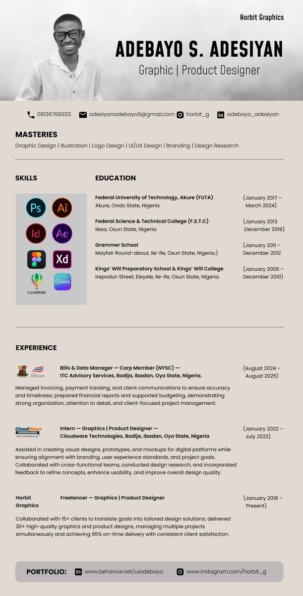 ADEBAYOADESIYA1's tweet image. Step into my design world! 🌟 Fresh portfolio alert! 📈 Check out my latest graphic design and product design projects. Let&apos;s create something amazing together! 💡 #GraphicDesign #ProductDesign #DesignPortfolio #DesignInspiration #UXDesign #CareerOpportunities