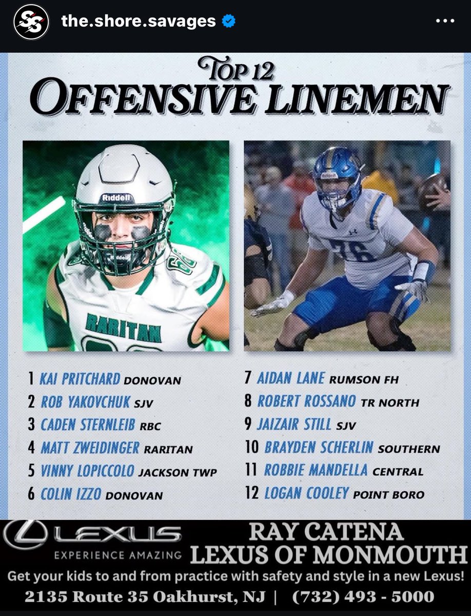 Honored to be ranked the 4th best offensive lineman in the Shore Conference.

<a href="/RaritanRocketFB/">Raritan Rockets Football</a> <a href="/CoachPetruzzi/">Anthony Petruzzi</a> <a href="/dempseym73/">Coach Dempsey</a> <a href="/coach_damian/">Chris Damian</a> <a href="/Coach_Papcun/">Coach Papcun</a> <a href="/nextlvlculture/">Next Level Culture</a>