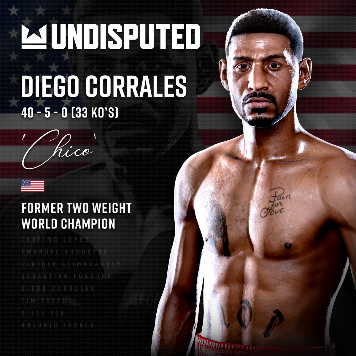 PlayUndisputed's tweet photo. Celebrating Diego "Chico" Corrales on what would have been his 48th birthday. A true warrior of the sport we love. RIP Champ 👑 🕊️

#BecomeUndisputed 🥊 #RuletheRing #Boxing #Gaming @nvbhof https://t.co/2ouLuw1qeA