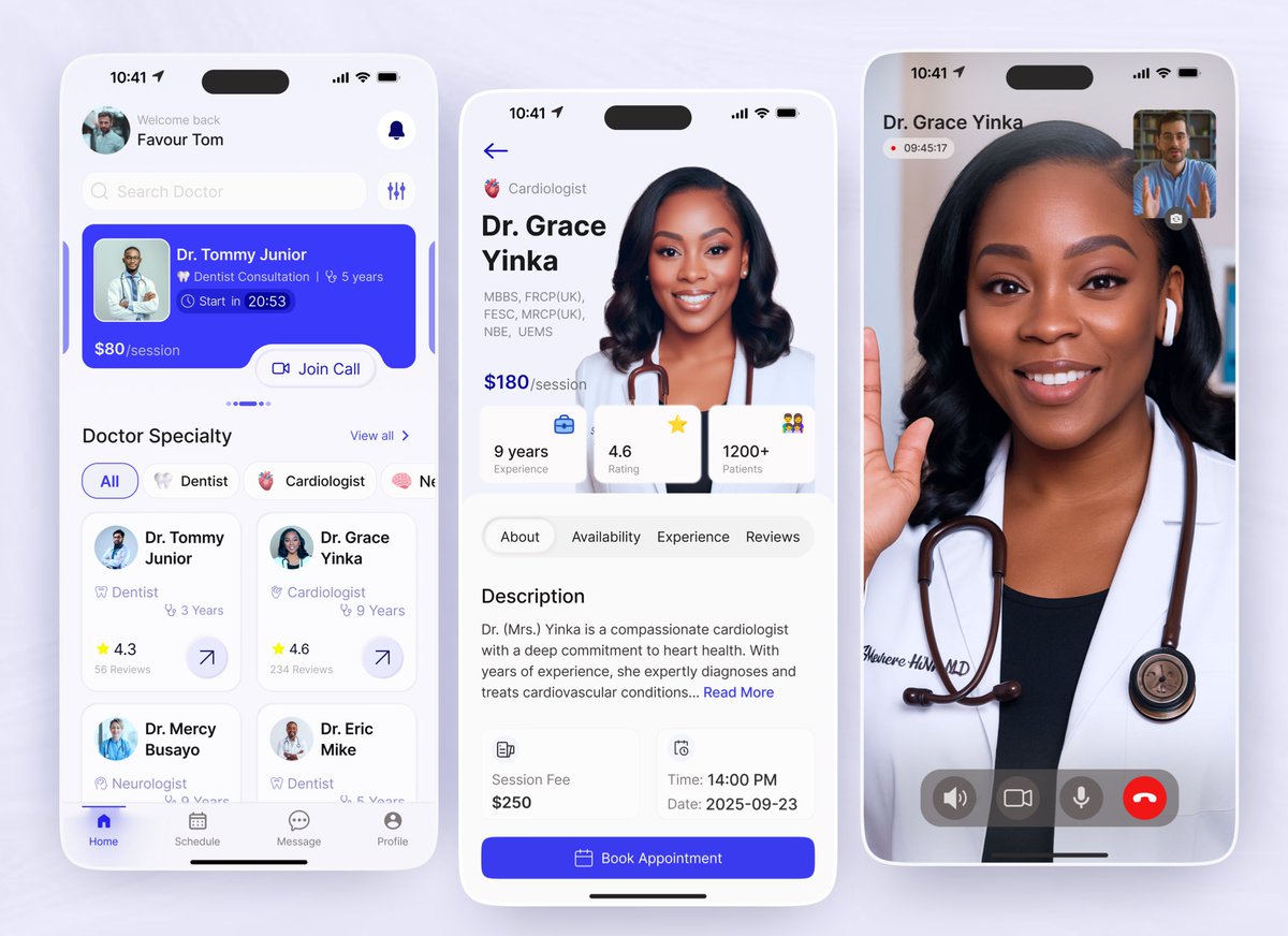 TommyjTs82's tweet image. New week, new chance to create with purpose.
I designed this Telehealth app when one goal, which is to make healthcare feel simple, human, and accessible.
Book 📖—— Connect 🤝——Consult 🎥
#UIUX #NewWeekNewGoals #Design #Telehealth #Purpose