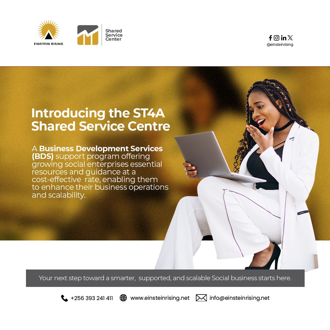Einstein Rising (@einsteinrising) on Twitter photo Introducing the ST4A ๐๐ก๐๐ซ๐๐ ๐๐๐ซ๐ฏ๐ข๐๐ ๐๐๐ง๐ญ๐๐ซ!
A Business Development Services (BDS) program designed to empower growing social enterprises with essential resources and expert guidance support at an affordable rate.
Your journey to a smarter, supported, and Introducing the ST4A ๐๐ก๐๐ซ๐๐ ๐๐๐ซ๐ฏ๐ข๐๐ ๐๐๐ง๐ญ๐๐ซ!
A Business Development Services (BDS) program designed to empower growing social enterprises with essential resources and expert guidance support at an affordable rate.
Your journey to a smarter, supported, and