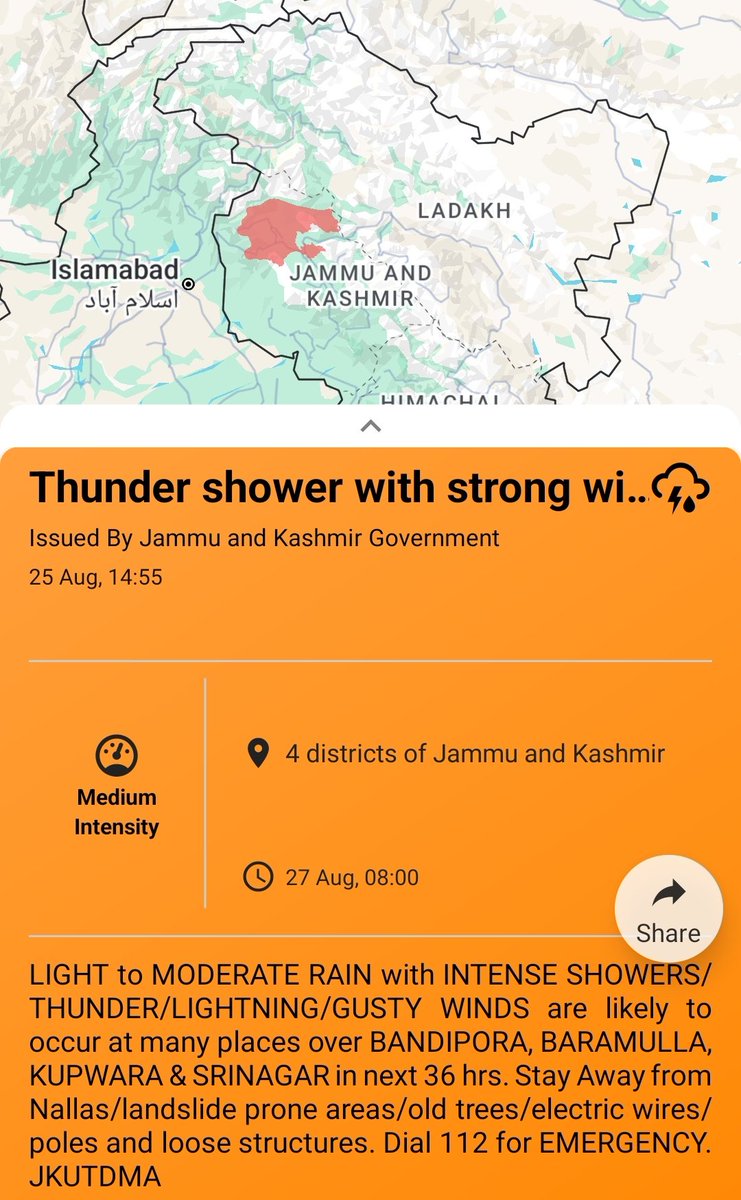 Possibility of light snowfall over higher reaches of Kishtwar, Sinthan &amp; Margan top, Zojila and Gumri axis, higher reaches of Pahlgam &amp; Shri Amarnath Ji Holy Cave and  few higher reaches of Bandipora.