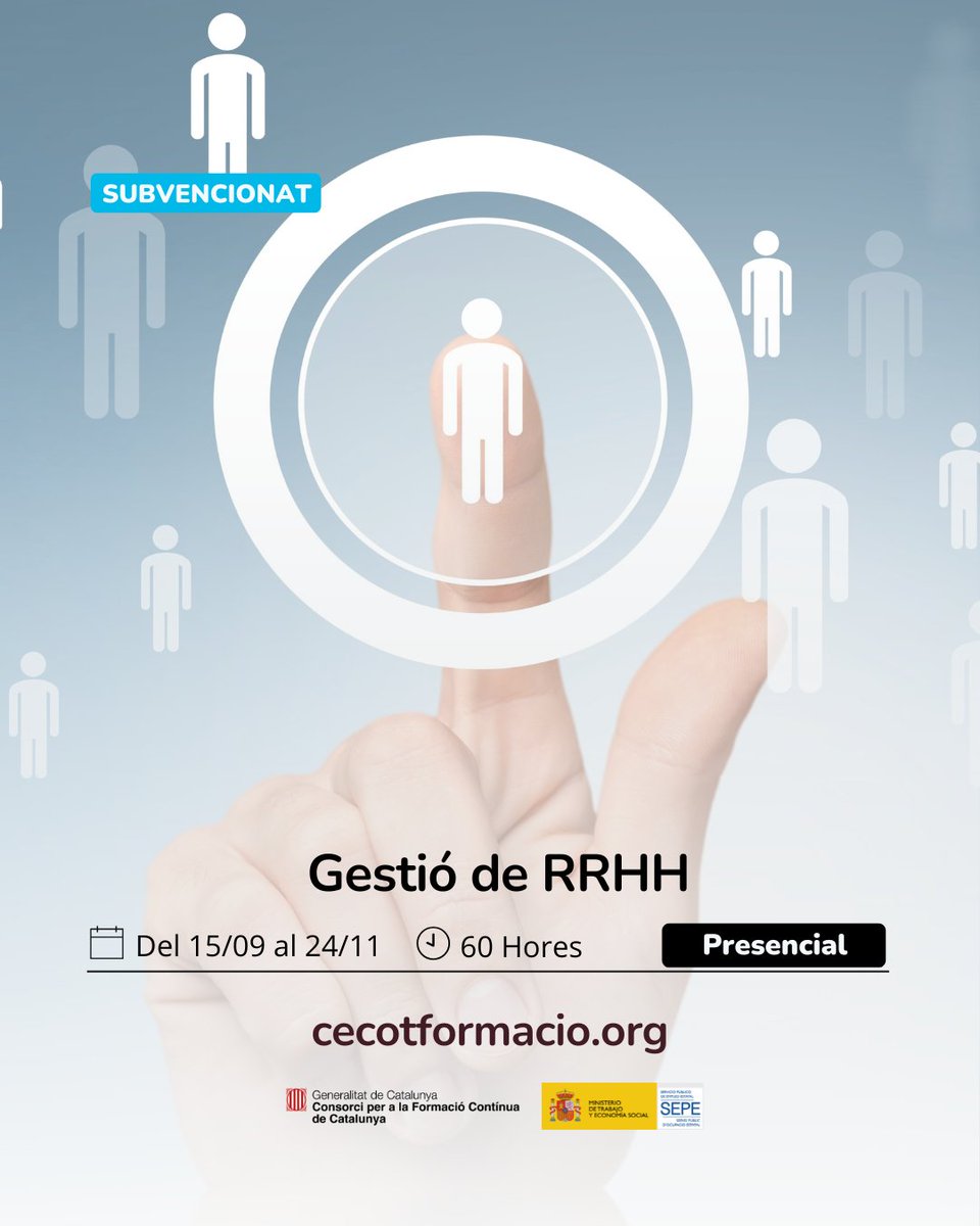 Cecot Formació (@cecotformacio) on Twitter photo 🚀 Forma’t en Gestió de RRHH: direcció estratègica, selecció, retribució, prevenció i legislació laboral. 60h per impulsar la teva carrera! 💼📚
📅 15/09 al 24/11
👉f.mtr.cool/xdyggzrbqy
#CursSubvencionat #AprendreÉsCréixer <a href="/fpo_continua/">Formació contínua</a> 🚀 Forma’t en Gestió de RRHH: direcció estratègica, selecció, retribució, prevenció i legislació laboral. 60h per impulsar la teva carrera! 💼📚
📅 15/09 al 24/11
👉f.mtr.cool/xdyggzrbqy
#CursSubvencionat #AprendreÉsCréixer <a href="/fpo_continua/">Formació contínua</a>