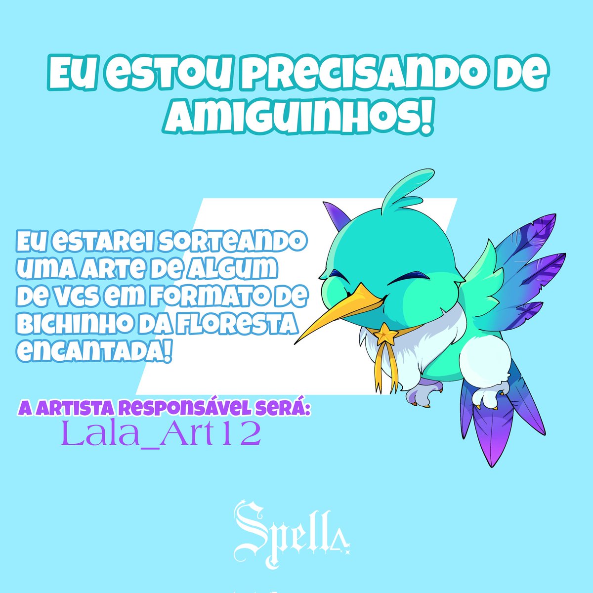 Olá!🌱
O Spell está precisando de amiguinhos!

🎉Em comemoração aos 150 SEGUIDORES, vamos realizar um SORTEIO de um amiguinho pra ele.

Para participar:
Curtir o post;❤️
Dar rt;🔁
Deixar seu design no chat.

Olhem o post anexado!