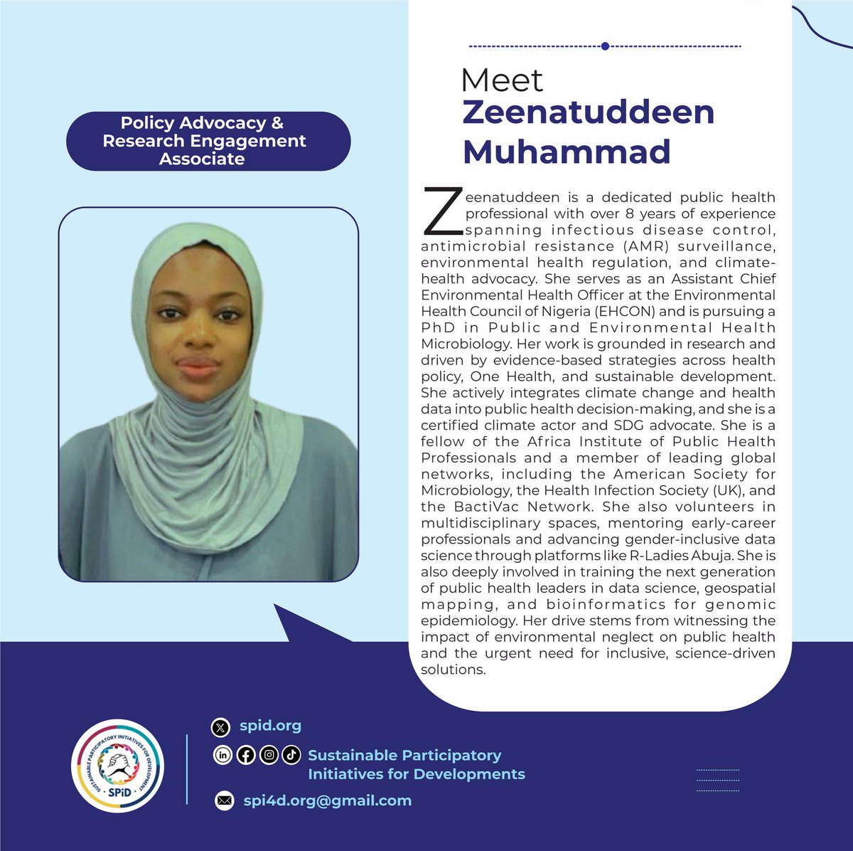 Say hello to Zeenatuddeen Muhammad! 

As a valued member of the Policy Advocacy and Research Engagement team, she plays a vital role in our mission to help communities and young build resilience and promote participatory climate and environmental sustainability and governance.