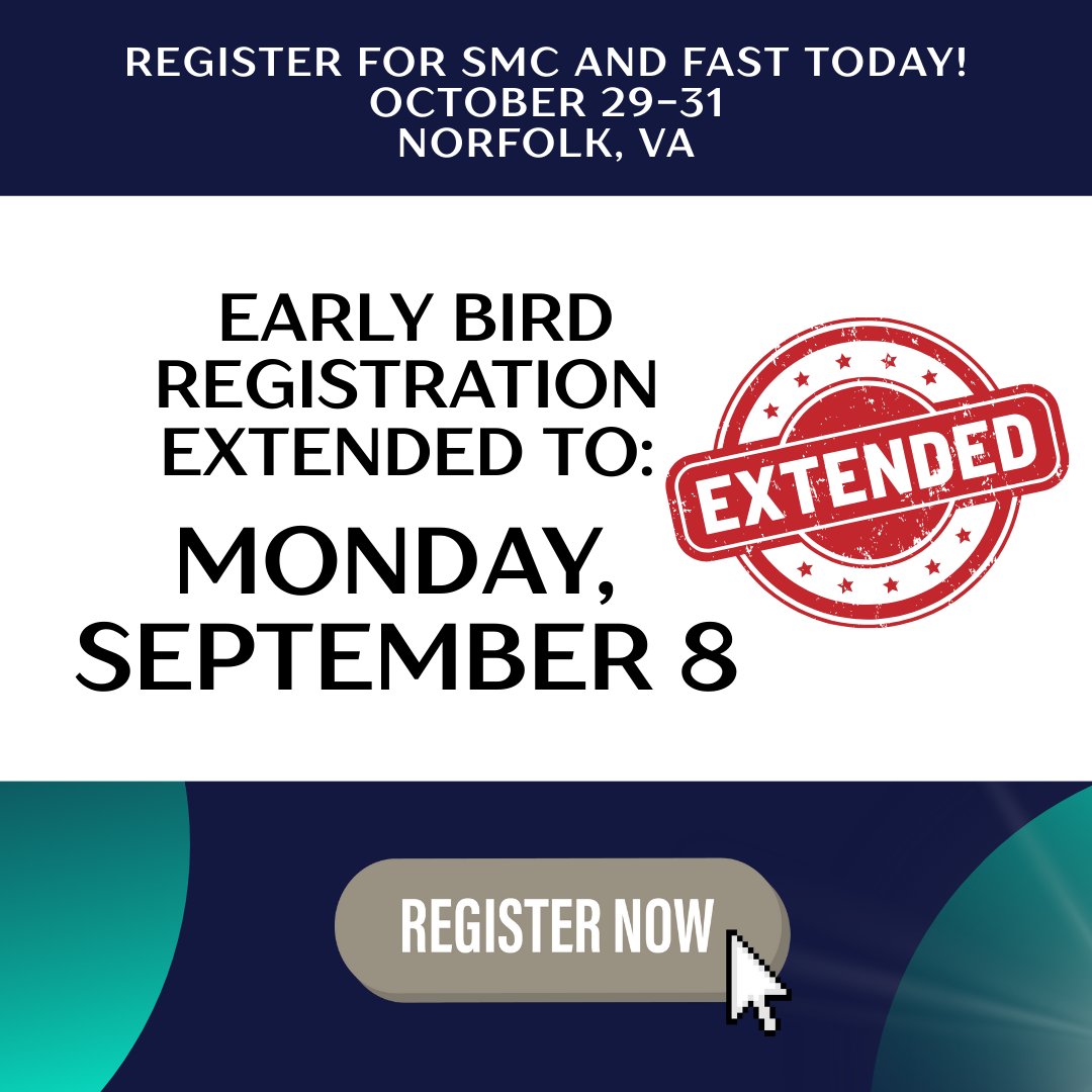 The early bird deadline for SMC and FAST has been extended to September 8!

Check out the agenda &amp; register now: ow.ly/pCjr50WIkwk

#SMC2025 #Maritime #SNAMEMaritimeConvention #FAST2025 #MarineEngineering #NavalArchitecture #Shipbuilding