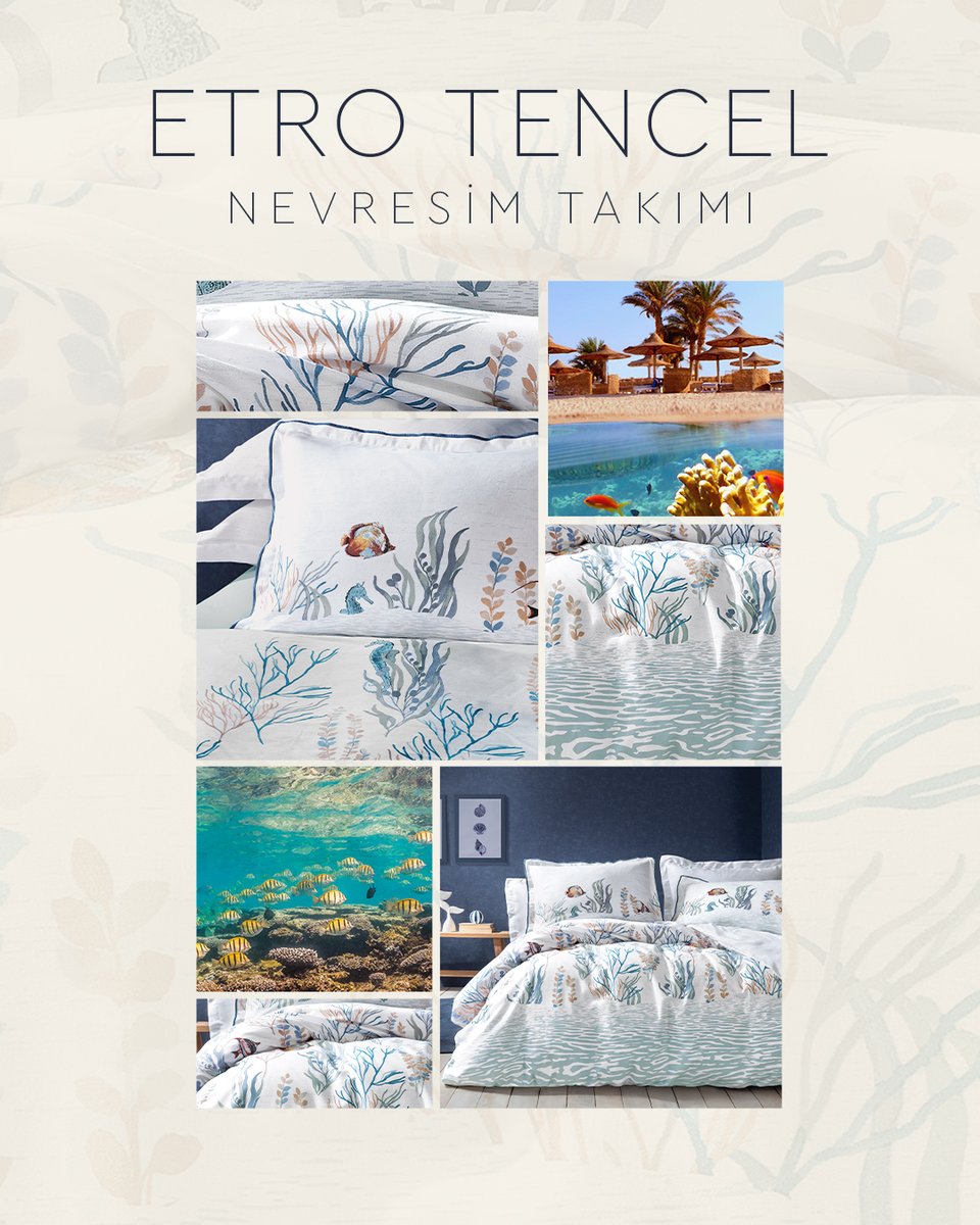 Okyanusun gizemli güzelliği şimdi yatak odanızda! 🌊

Etro Mavi Nevresim Takımı, turkuaz ve mercan detaylarıyla huzurlu bir uyku sunarken, çift taraflı dekoratif tasarımıyla farklı kombinler yaratıyor. 💙 🐚 ✨