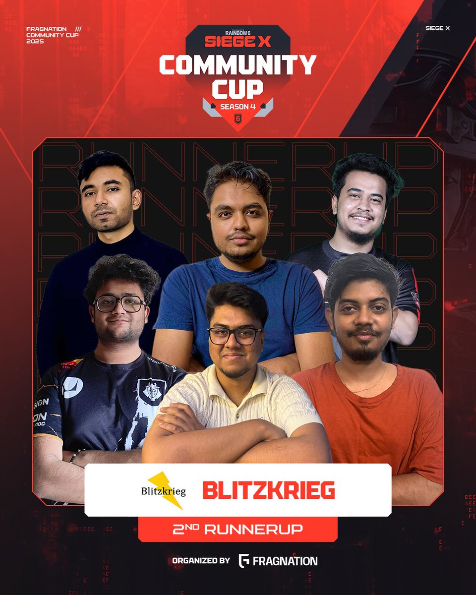 What a season it’s been! 🎮🔥

🏆 Champions : HWS (3-0 sweep) 👑
⚔ 1st RU: WSP
⚡ 2nd RU: BTZ

👏 A massive GGWP to every team that battled it out in the SiegeX Community Cup Season 4 — you made this season unforgettable. 💯

#R6CommunityCup #Rainbow6India #R6Esports