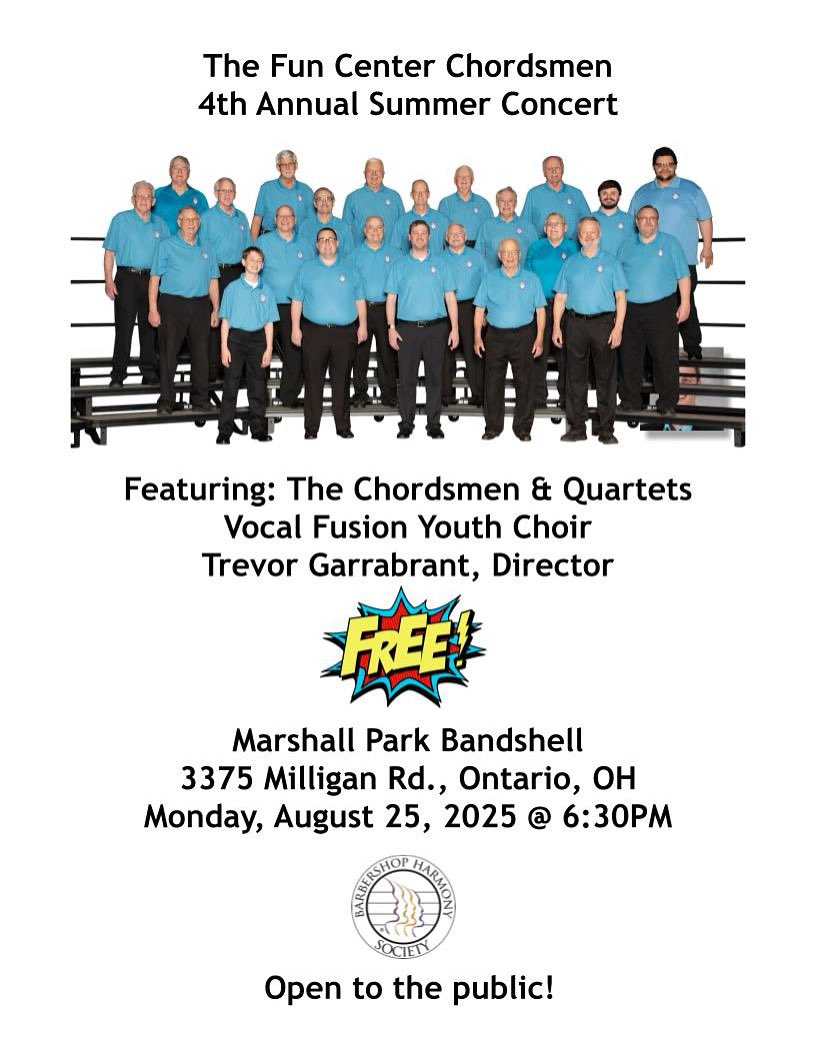 FunCenterChords's tweet image. See you all tonight in Ontario, OH at the Marshal Park band shell at 6:30pm! Bring your lawn chairs and enjoy a beautiful night!
